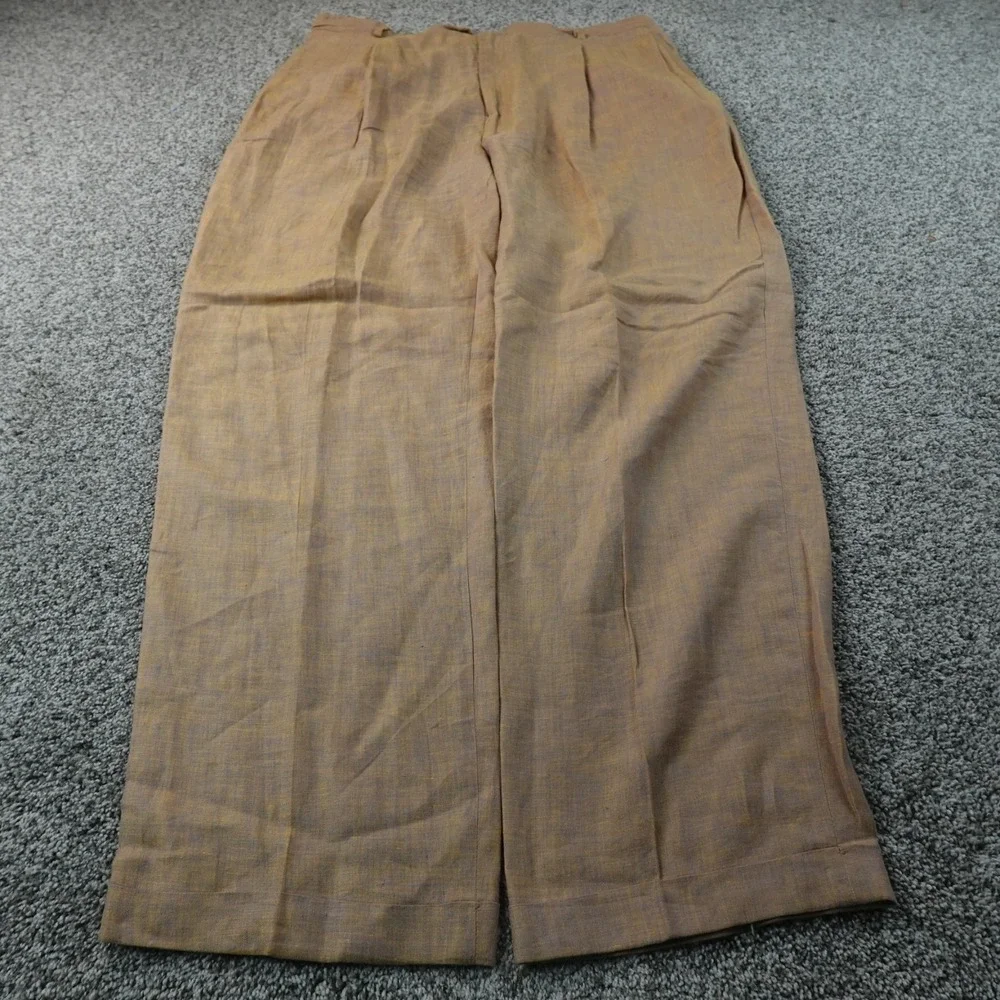 Inserch Pants Mens 40 Beige Orange Linen Pleated Trouser Dress Slacks Cuffed USA